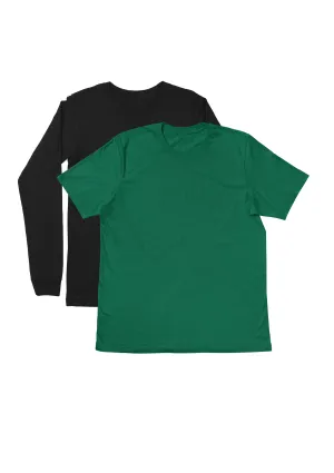 Mens T-Shirts Long & Short Sleeve 2 Pack - Black/Green