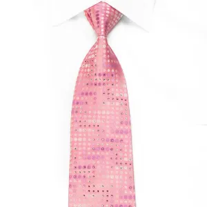 Mila Schon Men's Crystal Rhinestone Silk Necktie Geometric Circles On Pink