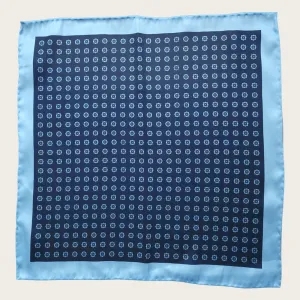 Navy Blue Light Blue Floral Dot Stylish and Elegant Silk Pocket Square