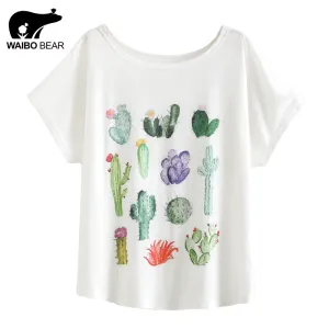 New 2017 Summer Women Desert Cactus Print T Shirts Cute Casual Short Sleeve Girl T-Shirts O Neck Graphic Tops Tees WAIBO BEAR