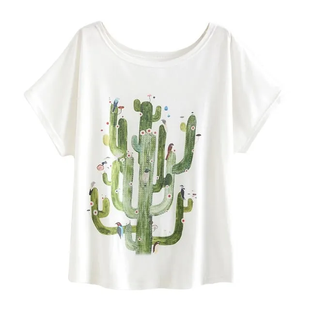 New 2017 Summer Women Desert Cactus Print T Shirts Cute Casual Short Sleeve Girl T-Shirts O Neck Graphic Tops Tees WAIBO BEAR