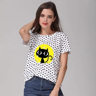 New Fashion Women's Summer T-Shirt Dots Girls' Basic Bottoming Polka Dots Printed Short Sleeve Top Plus Size M-4XL