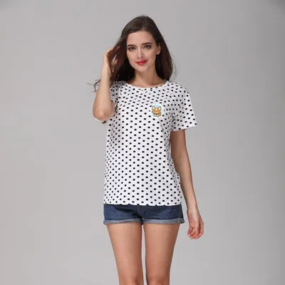 New Fashion Women's Summer T-Shirt Dots Girls' Basic Bottoming Polka Dots Printed Short Sleeve Top Plus Size M-4XL