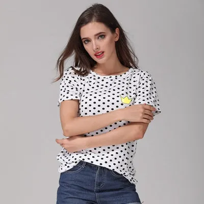 New Fashion Women's Summer T-Shirt Dots Girls' Basic Bottoming Polka Dots Printed Short Sleeve Top Plus Size M-4XL