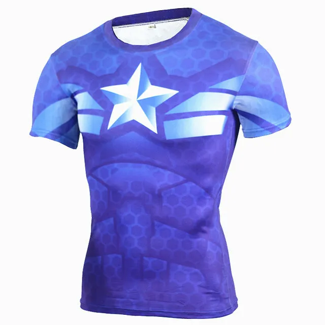 New Fitness Compression Shirt Men Anime Superhero Punisher Skull Captain Americ 3D T Shirt Bodybuilding Crossfit tshirt