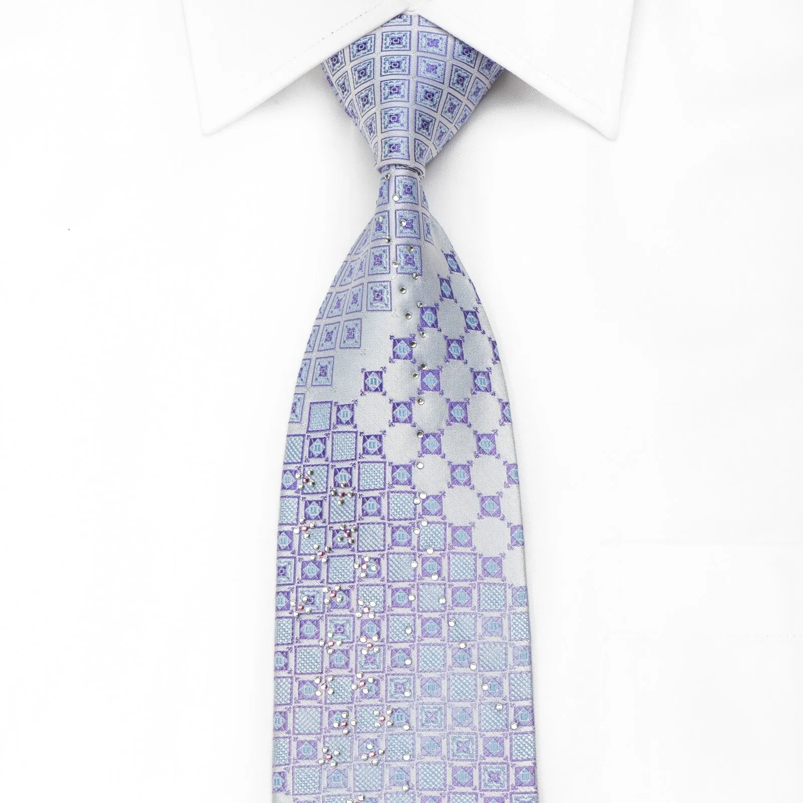 Nicole St Giles Men's Crystal Silk Necktie Geometric On Mauve With Silver Sparkles