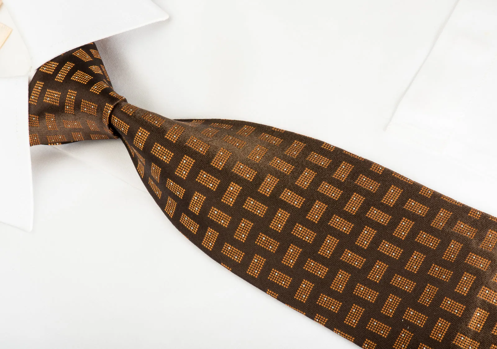 Pal Zileri Necktie Golden Yellow Geometric On Dark Brown Woven Silk