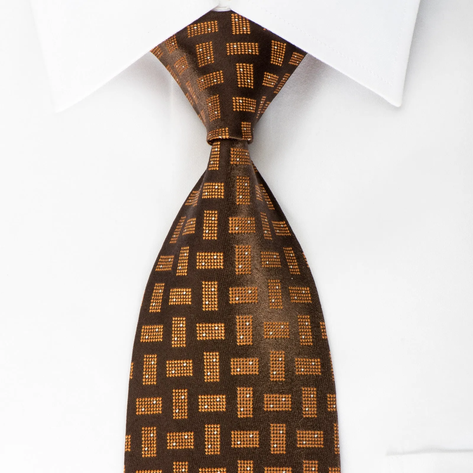 Pal Zileri Necktie Golden Yellow Geometric On Dark Brown Woven Silk