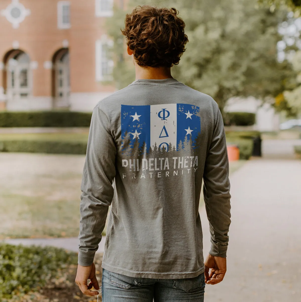 Phi Delt Gray Comfort Colors Flag Long Sleeve Pocket Tee