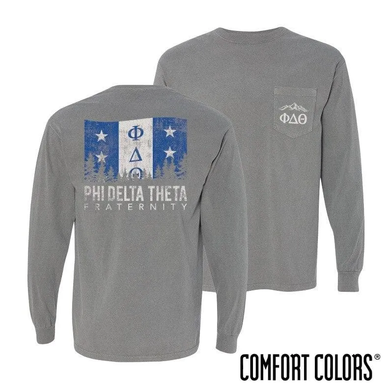 Phi Delt Gray Comfort Colors Flag Long Sleeve Pocket Tee