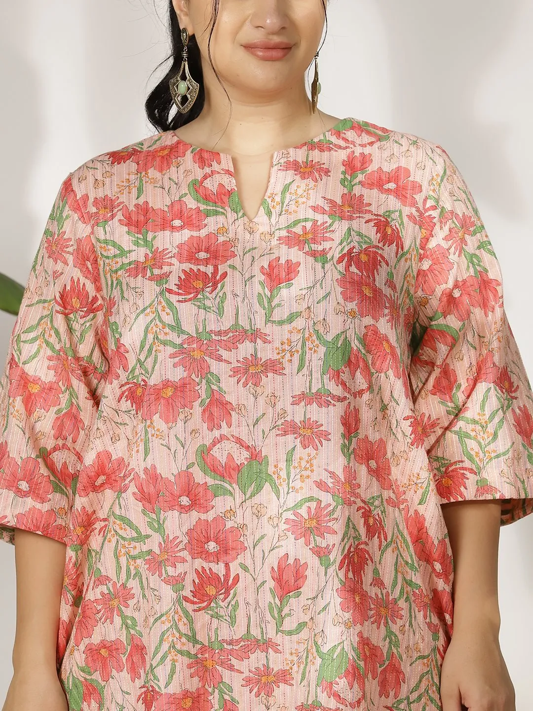 PinkFloral Cotton LongKurta