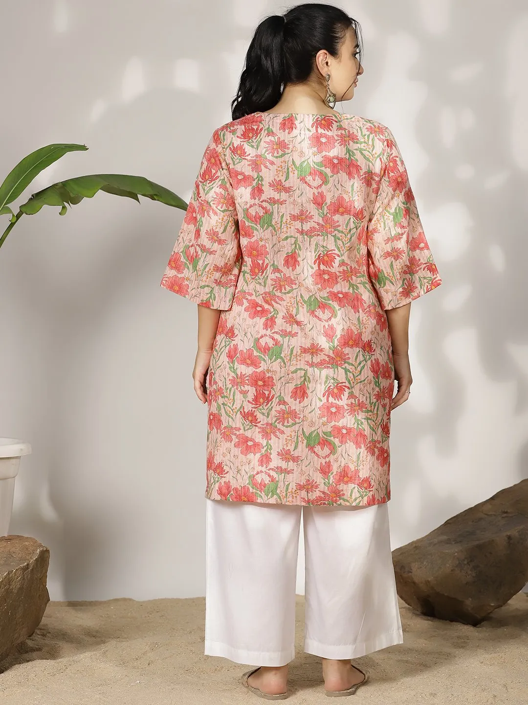 PinkFloral Cotton LongKurta