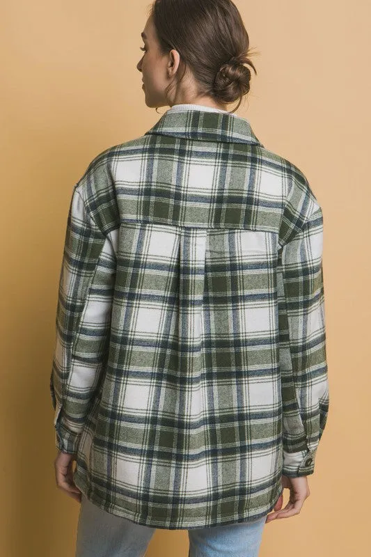 Pippi Plaid Sherpa Jacket in Olive