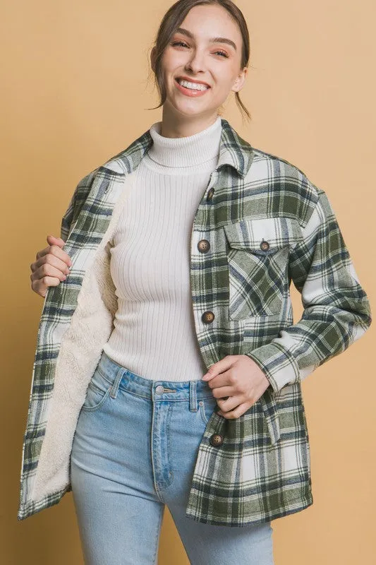 Pippi Plaid Sherpa Jacket in Olive