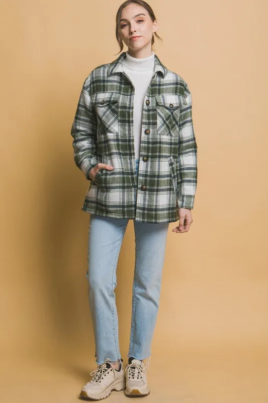 Pippi Plaid Sherpa Jacket in Olive