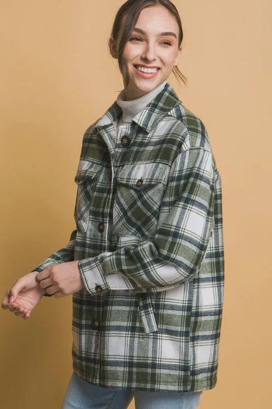 Pippi Plaid Sherpa Jacket in Olive