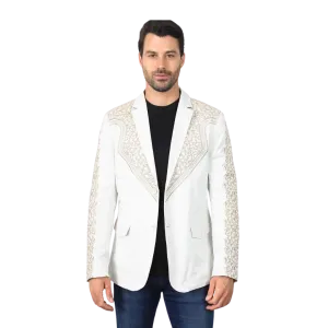 Platini Men's Embroidery Fashion Beige Blazer