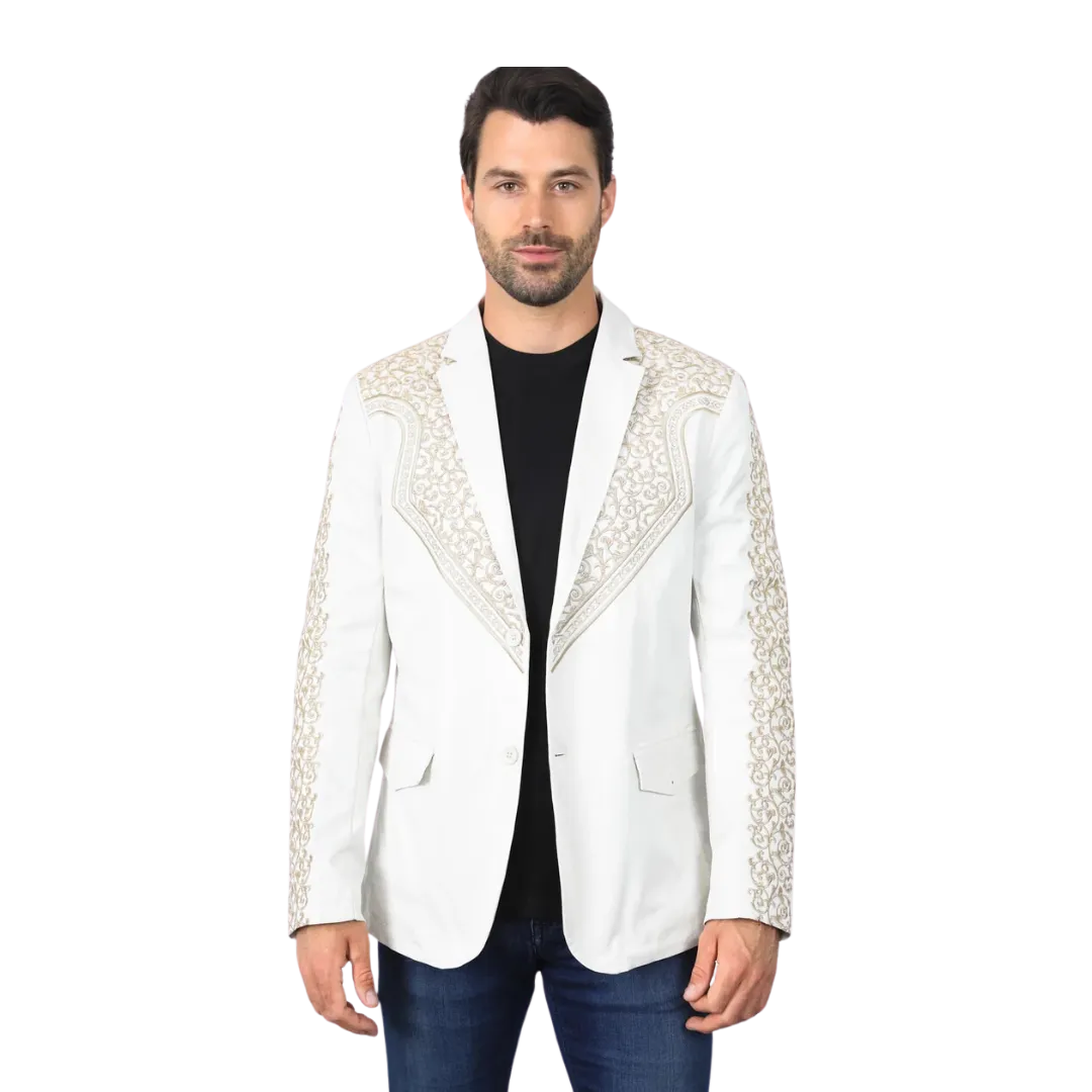 Platini Men's Embroidery Fashion Beige Blazer