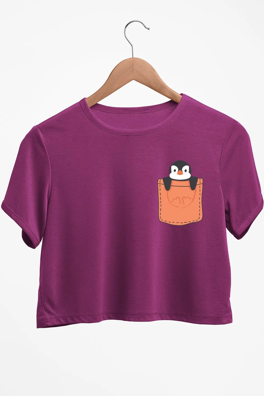 Pocket Penguin Graphic Printed Purple Crop Top