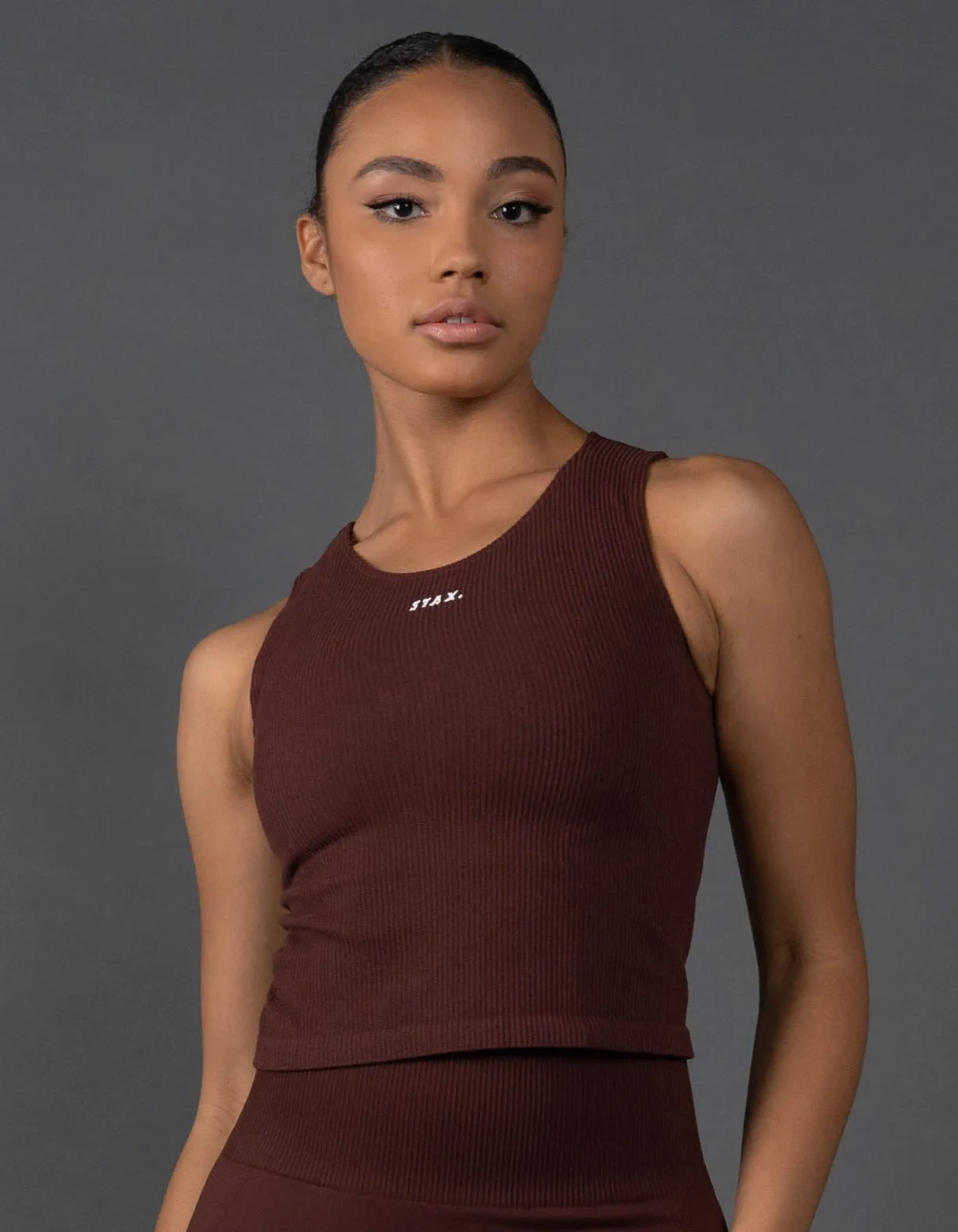 Premium Seamless Cropped Singlet Lounge V5.1 - Umber