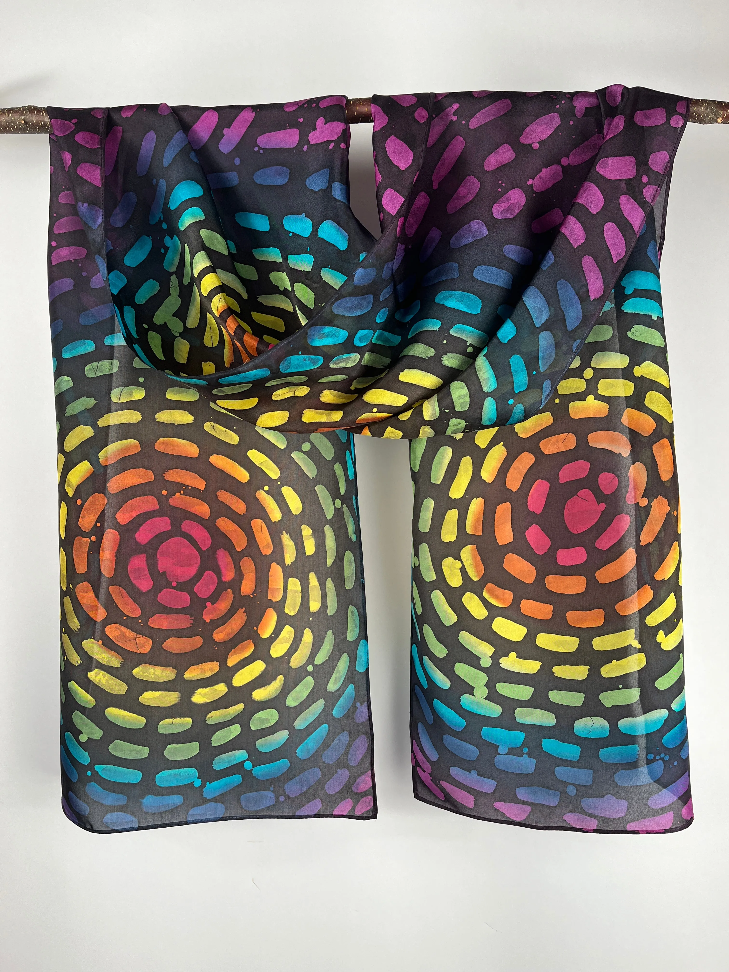 “Rainbow Labyrinth” - Hand-dyed Silk Scarf - $125