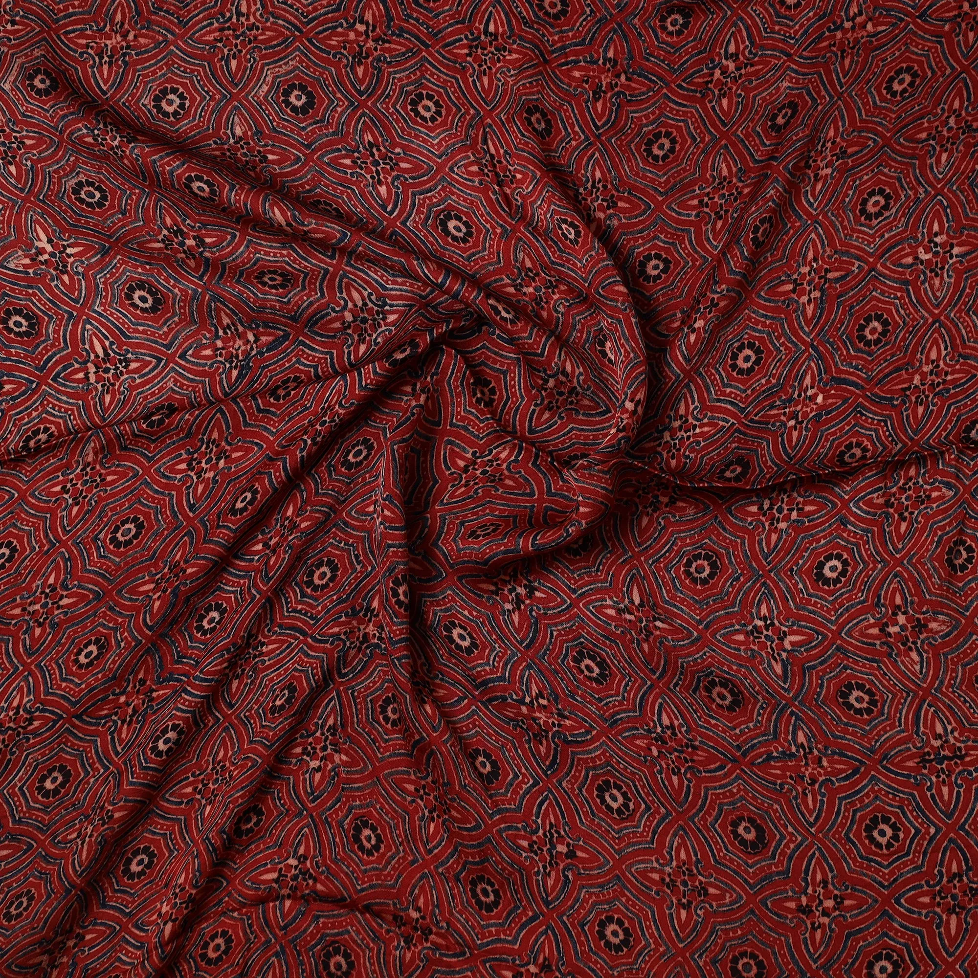 Red - Ajrakh Hand Block Printed Modal Silk Precut Fabric 31