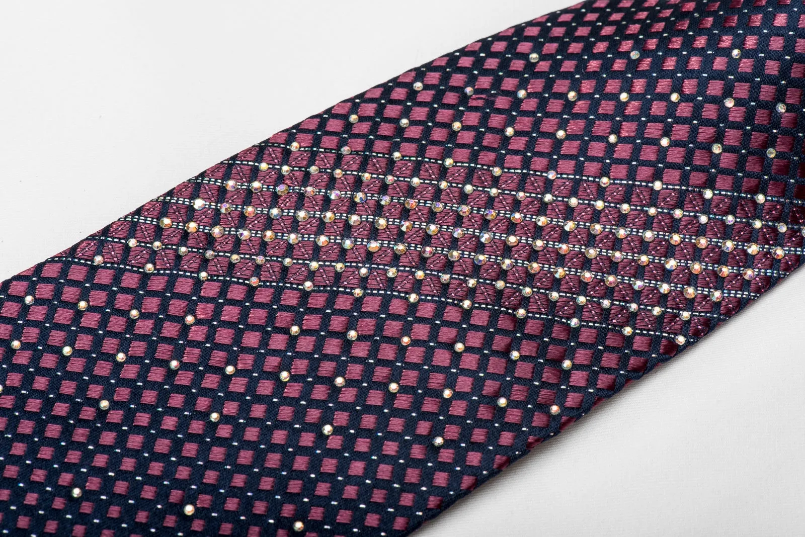 Renoma Men's Crystal Silk Necktie Purple Geometric On Navy With Purple Sparkles