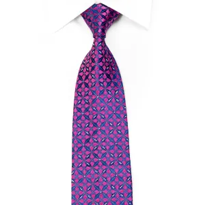 Renoma Rhinestone Tie Purple Geometric On Blue With Silver Sparkles