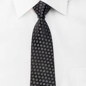 Roygen Men's Silk Skinny Necktie Silver Circles On Black