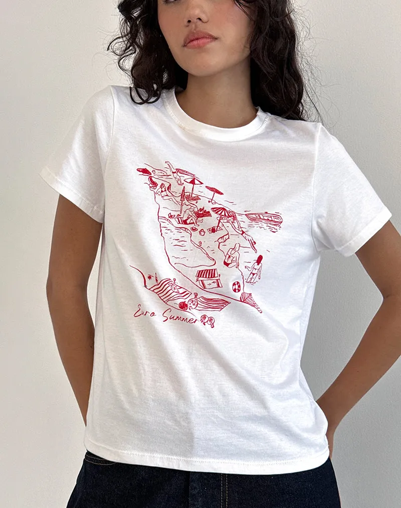 Saki Tee in White with Royal Red Euro Summer