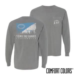 Sig Tau Gray Comfort Colors Flag Long Sleeve Pocket Tee