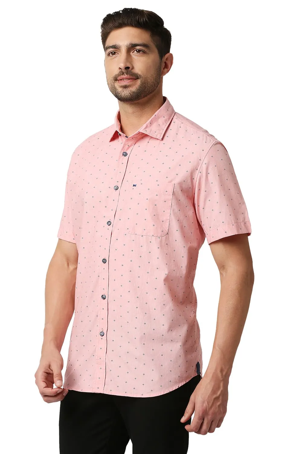 Slim Fit Fil-a-fil Printed Halfsleeves Shirt