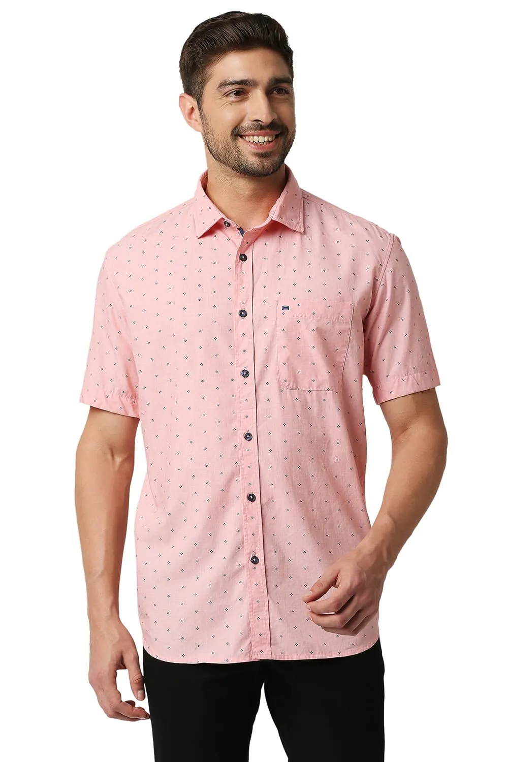 Slim Fit Fil-a-fil Printed Halfsleeves Shirt