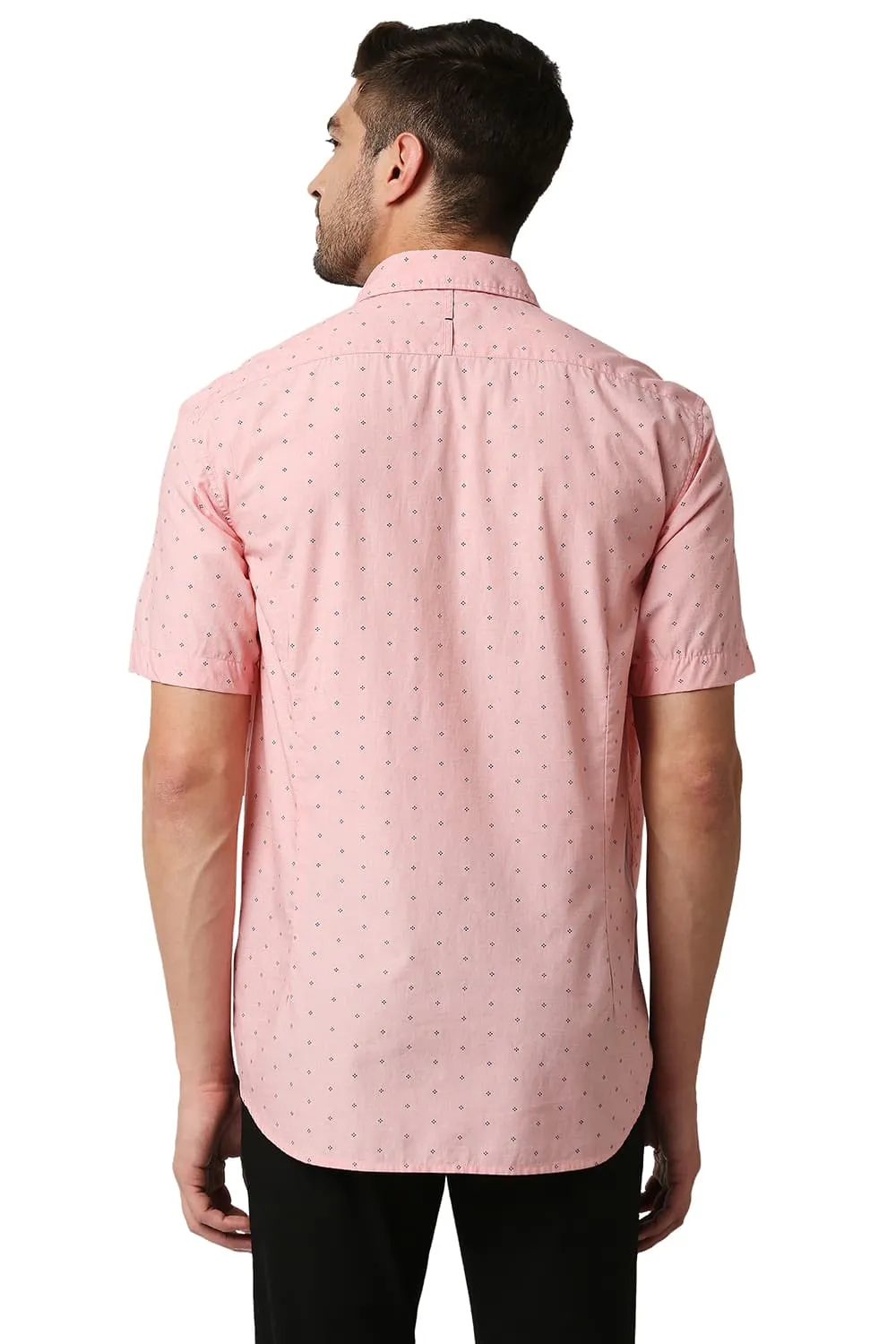 Slim Fit Fil-a-fil Printed Halfsleeves Shirt