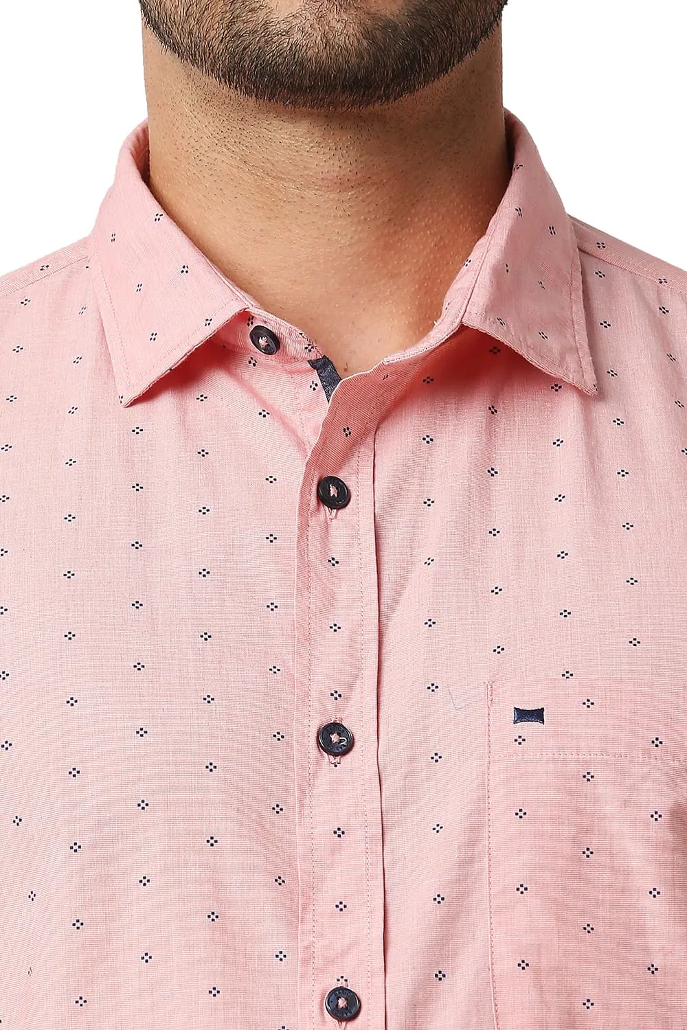 Slim Fit Fil-a-fil Printed Halfsleeves Shirt