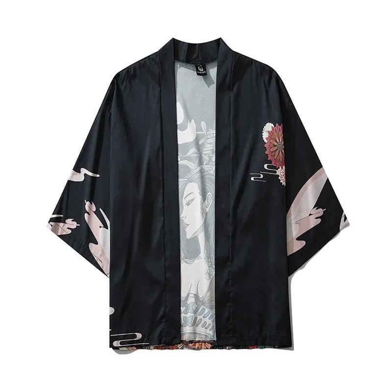 Space Goddess Print Open-Front Kimono