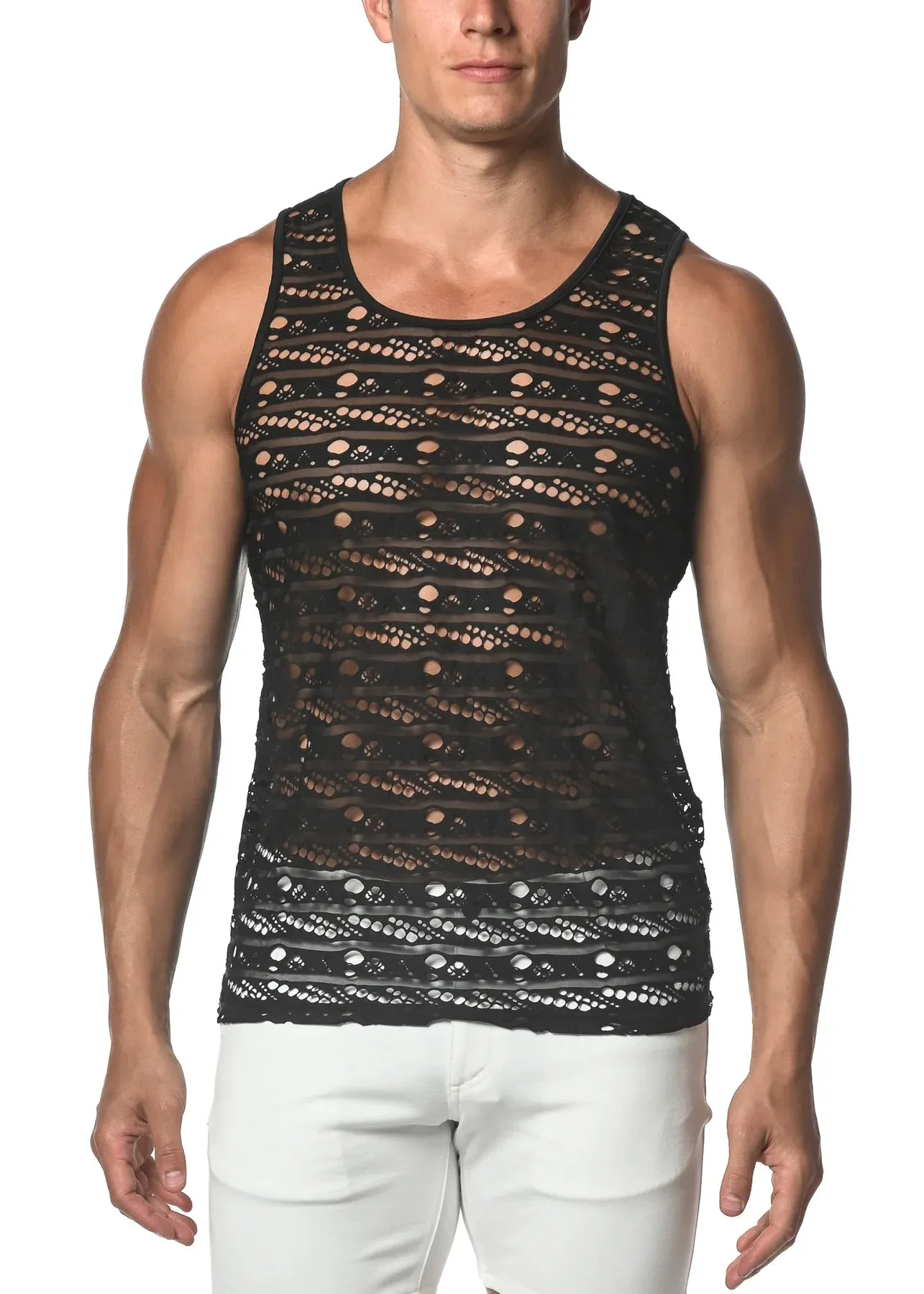 Stretch Gossamer Lace Tank-Dash Dot