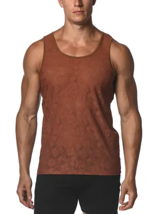 Stretch Gossamer Lace Tank Top - Toffee Squares