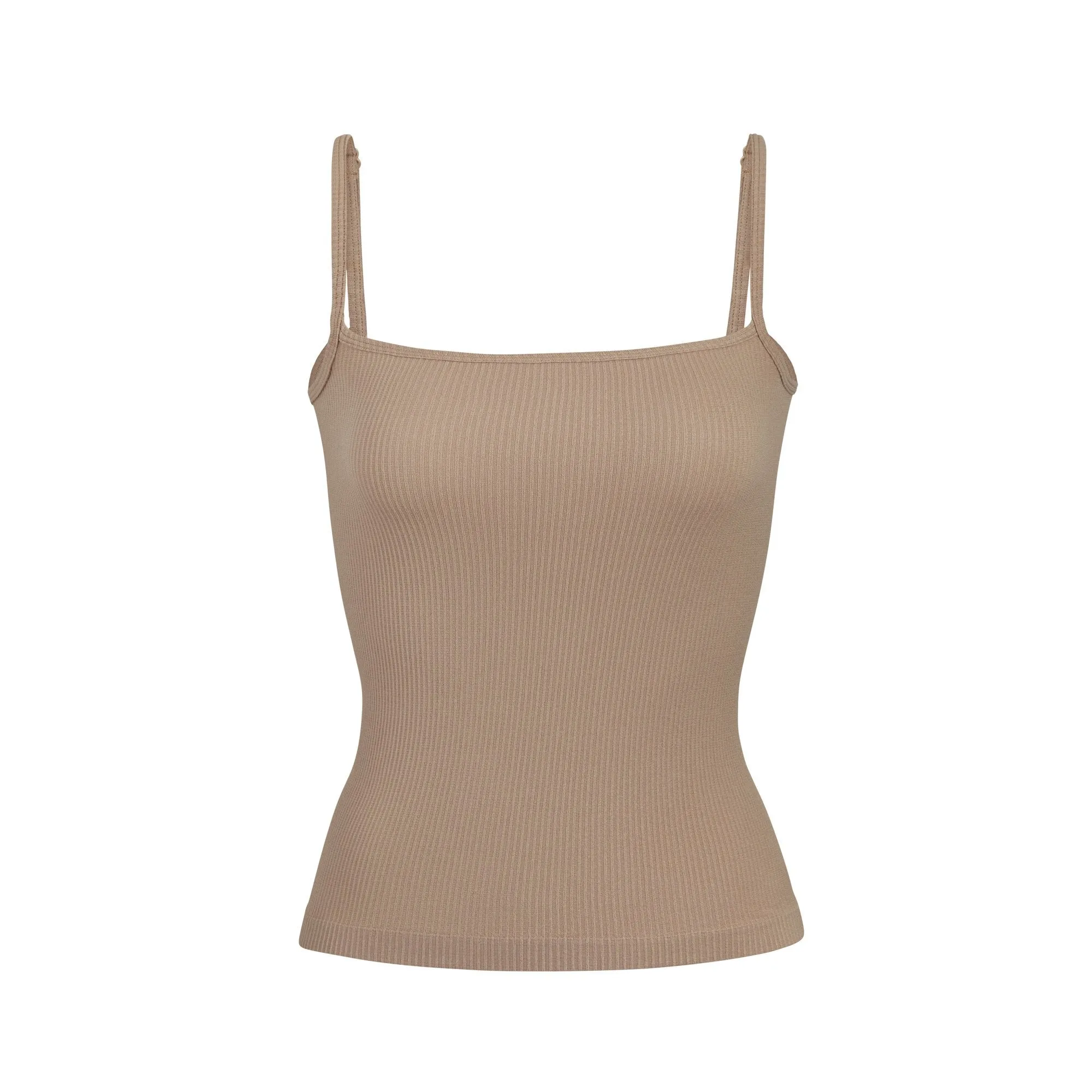 STRETCH RIB STRAIGHT NECK CAMI | DESERT