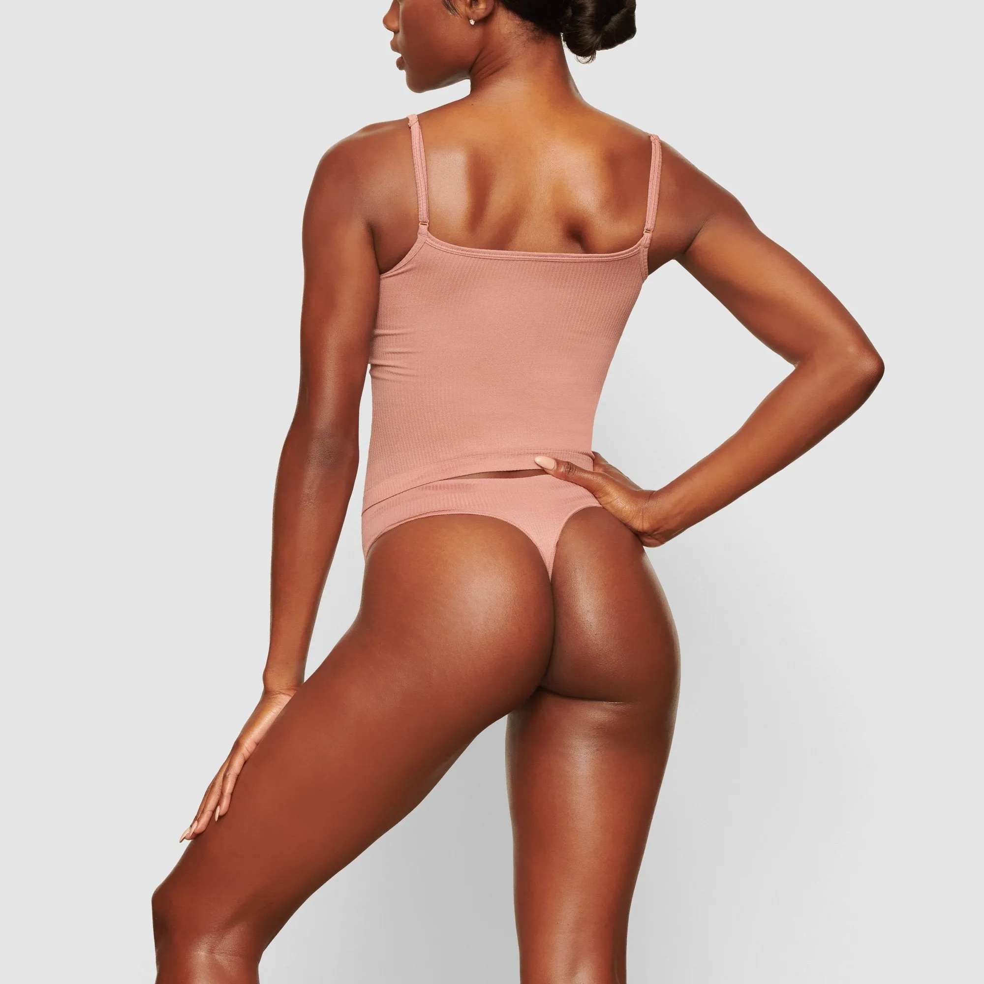 STRETCH RIB STRAIGHT NECK CAMI | ROSE CLAY