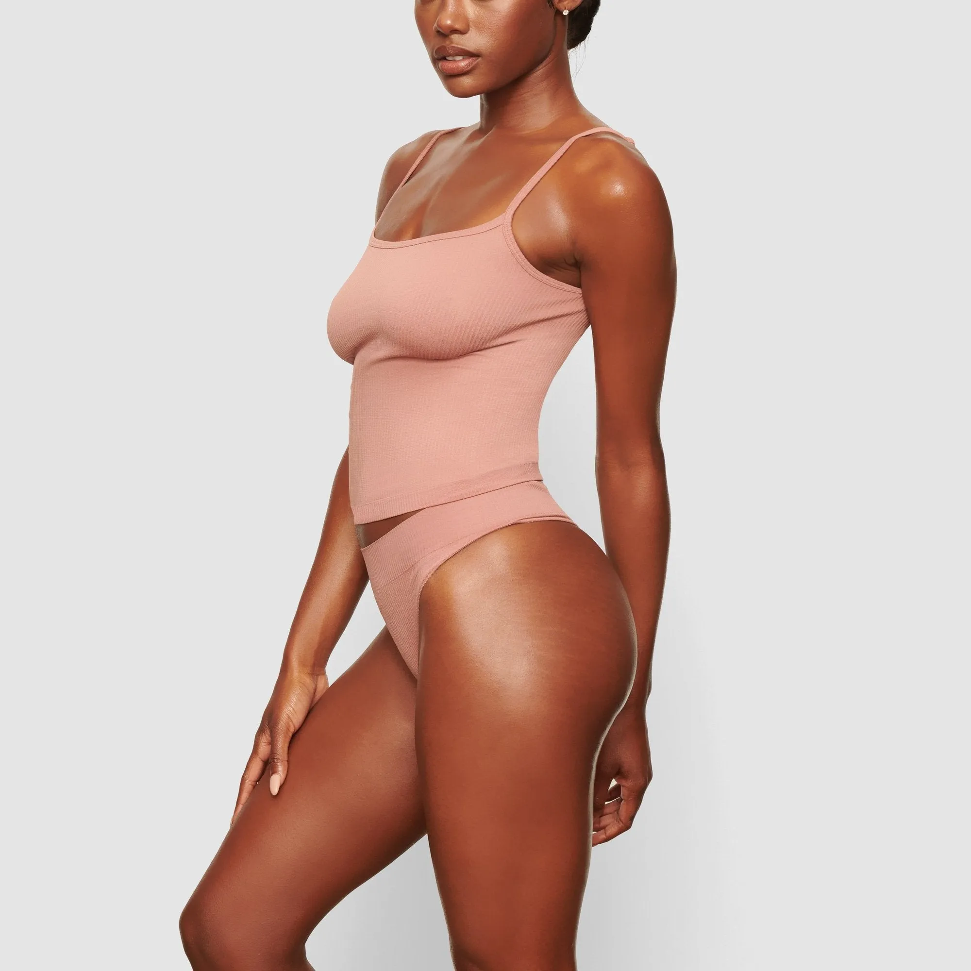 STRETCH RIB STRAIGHT NECK CAMI | ROSE CLAY