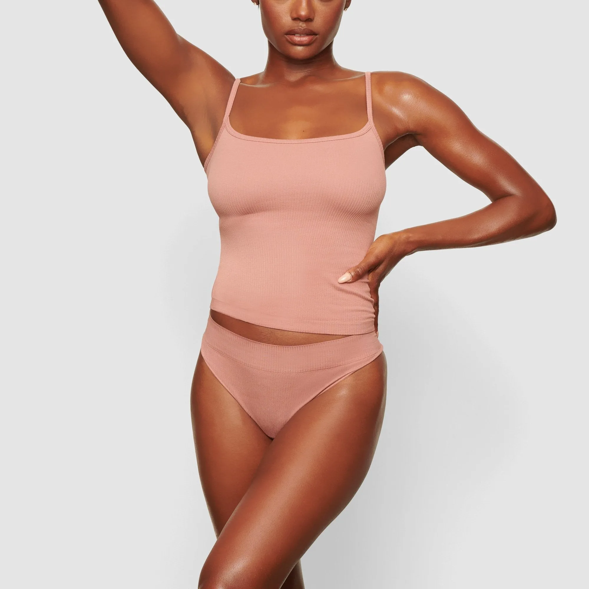 STRETCH RIB STRAIGHT NECK CAMI | ROSE CLAY