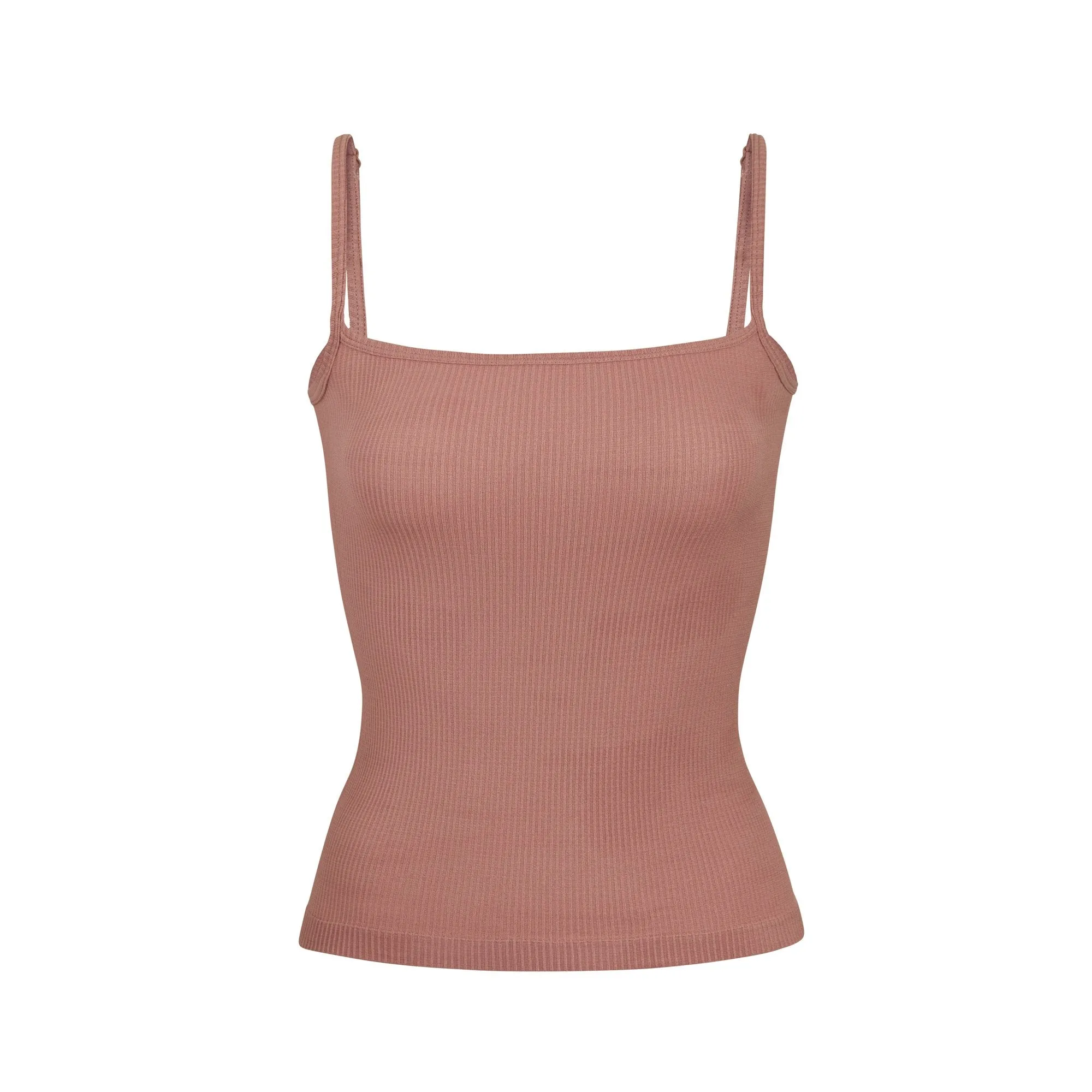 STRETCH RIB STRAIGHT NECK CAMI | ROSE CLAY