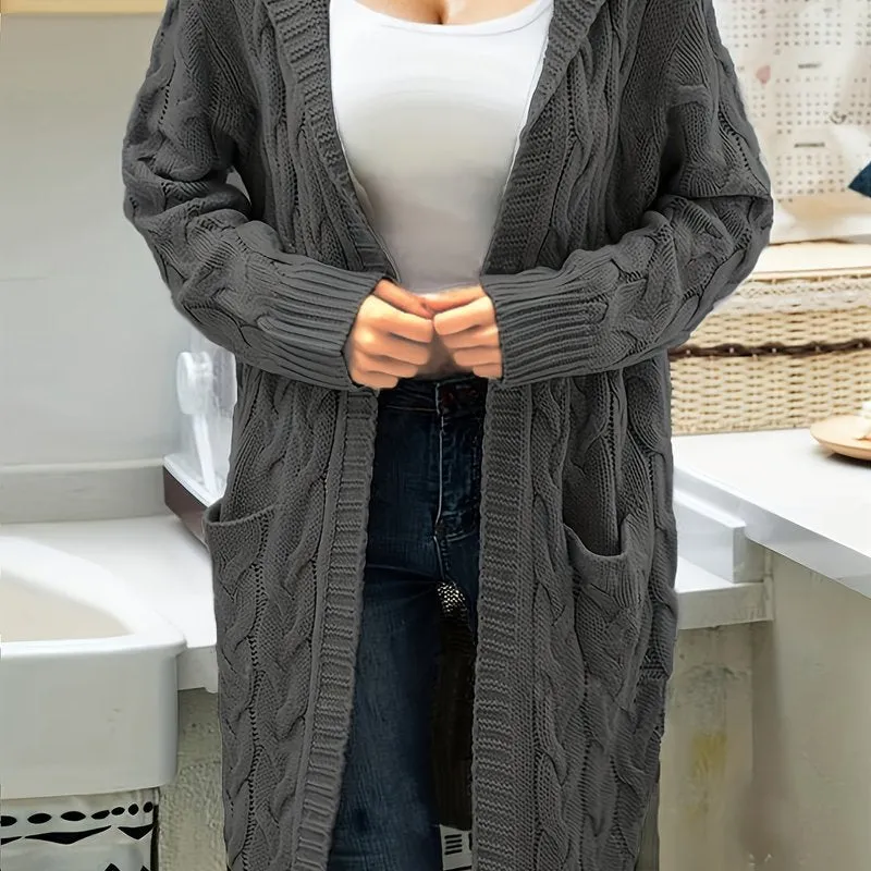 Stylish Plus Size Hooded Cardigan with Pockets