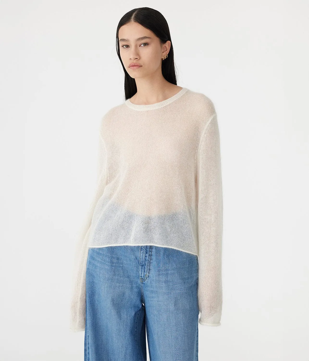 SUPERFINE MOHAIR CROPPED KNIT- NATURAL