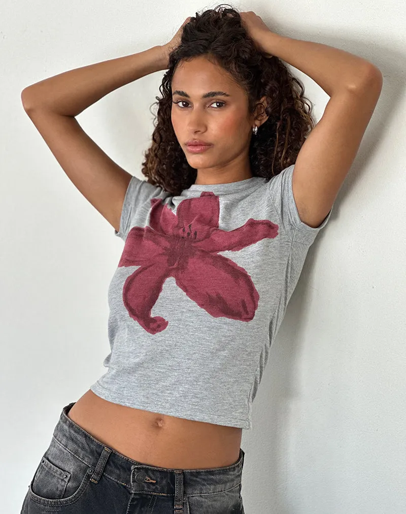 Sutin Tee in Grey Marl Painted Flower Graphic