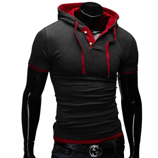 T Shirt Men Brand 2017 Fashion Men'S Hooded Collar Sling T Shirt Men Short Sleeve Slim Male Tops Large Size 4XL QSP