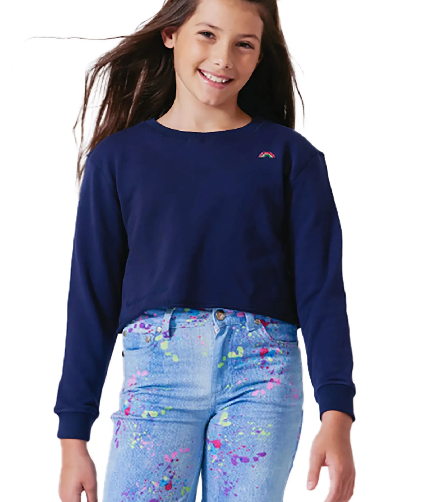 Terez Girls Raw Hem Cropped Crew