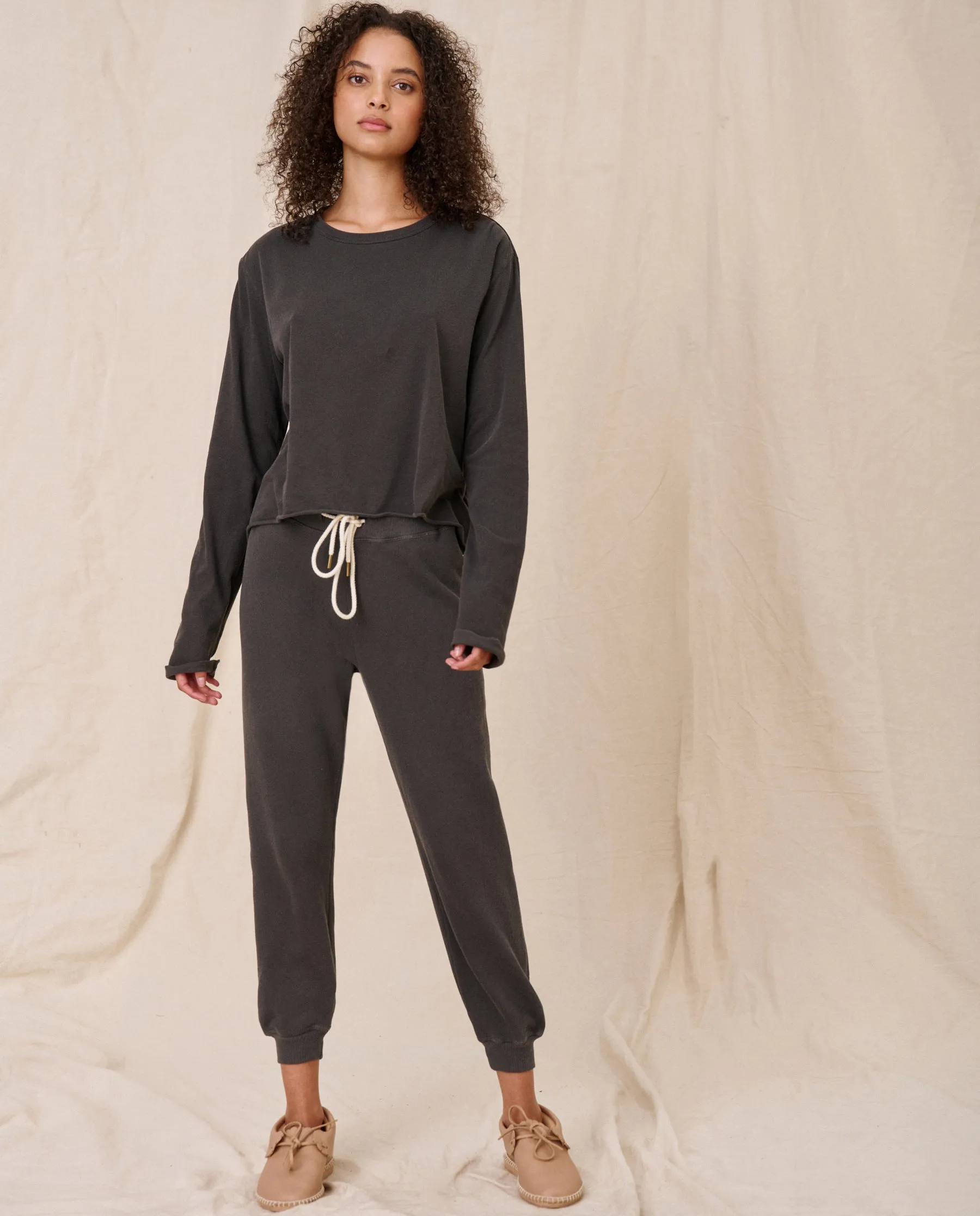 The Long Sleeve Crop Tee. -- Washed Black