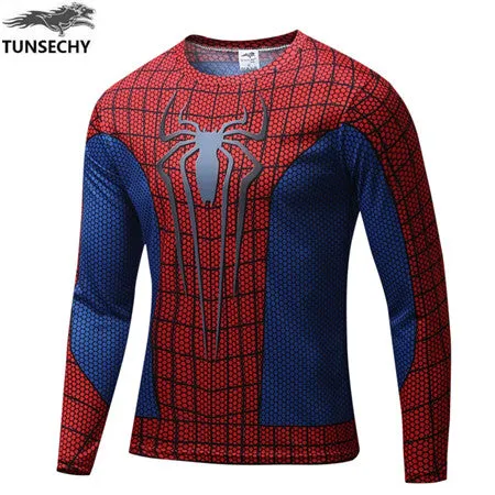 TUNSECHY NEW Marvel Super Heroes Avenger Batman T shirt Men Compression Armour Base Layer Long Sleeve Thermal Under Top Fitness